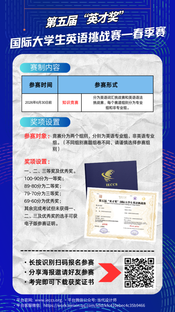 图片[3]-第五届“英才奖”国际大学生英语挑战赛-春季赛-英才奖-国际大学生英语系列大赛